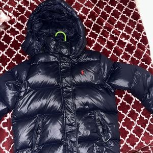 Blue puffer polo coat